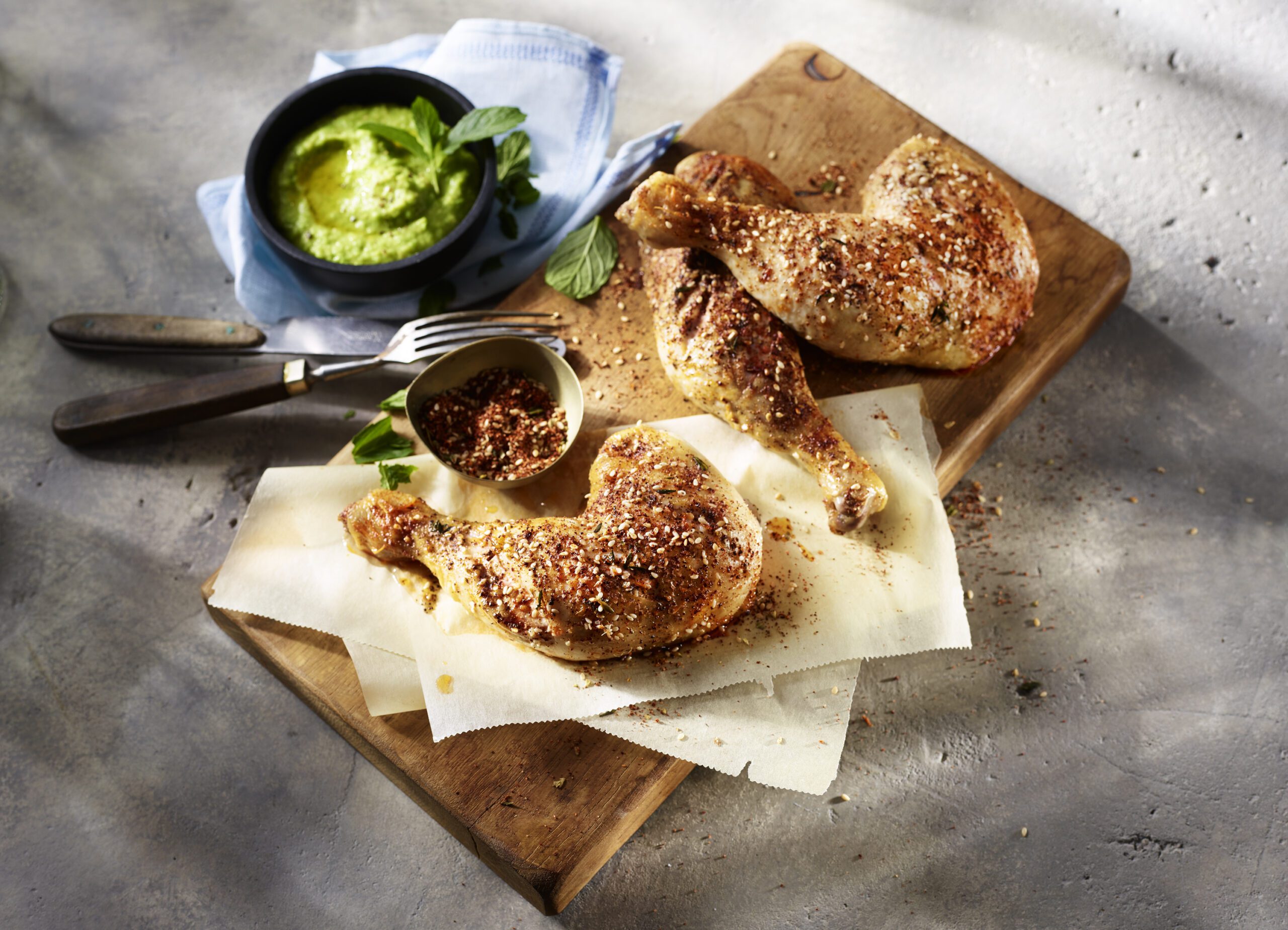 Gegrillte Hähnchenkeulen mit Zatar - Deutsches Geflügel